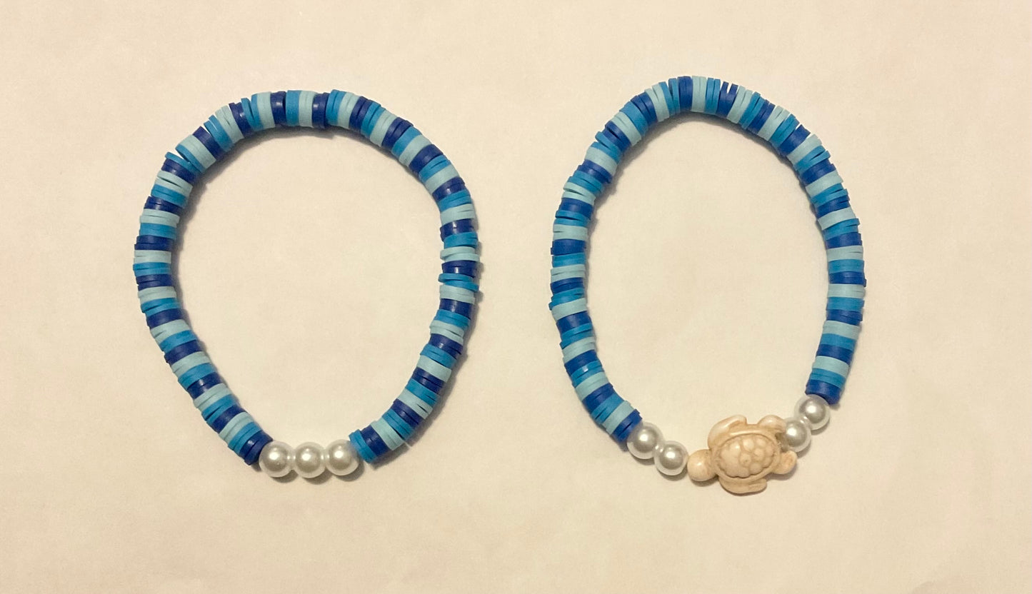 Ocean turtle clay beaded bracelet set