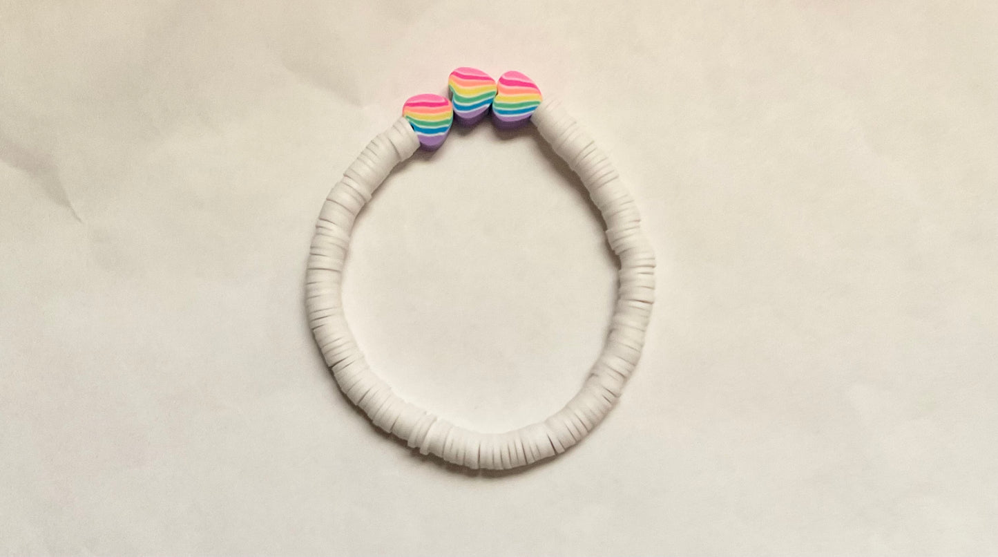 Rainbow hearts clay beaded bracelet