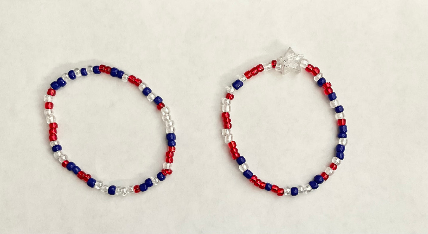 Stars and Stripes seed bead bracelet set