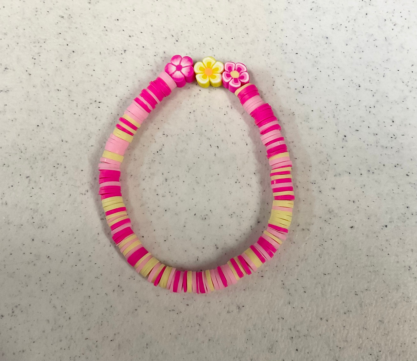 Pink lemonade flowers clay beaded bracelet set